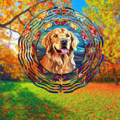 Golden Retriever Wind Spinner Pet Dog Memorial Gifts, Vibrant 3D Kinetic Aluminum Metal Hanging Outdoor Garden Decor, Loss of Dogs Sympathy Gifts, 8" Wind Sculptures for Patio, Porch Yard Art (GR6)