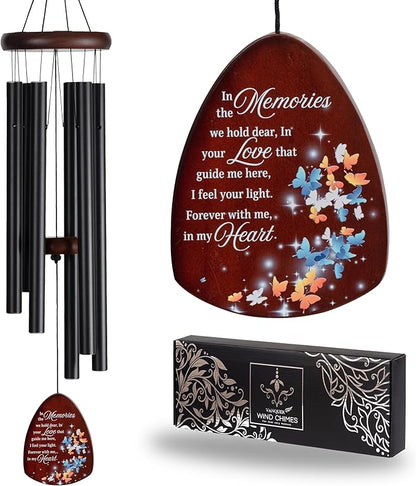 Memorial Wind Chimes for Loss of Loved One, Windchimes in Memory of a Loved One, Sympathy Gift Baskets, Bereavement Condolence Gifts, Memorial Gifts for Loss of Mom, 32" Sympathy Butterfly, Black