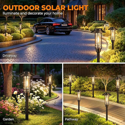 Ahaorigin 6 Pack Solar Pathway Lights Outdoor, Upgraded Bright Solar Powered Garden Light Outside, Waterproof Outdoor Lighting for Landscape Lawn Patio Yard Path Driveway Walkway Decor, Warm White
