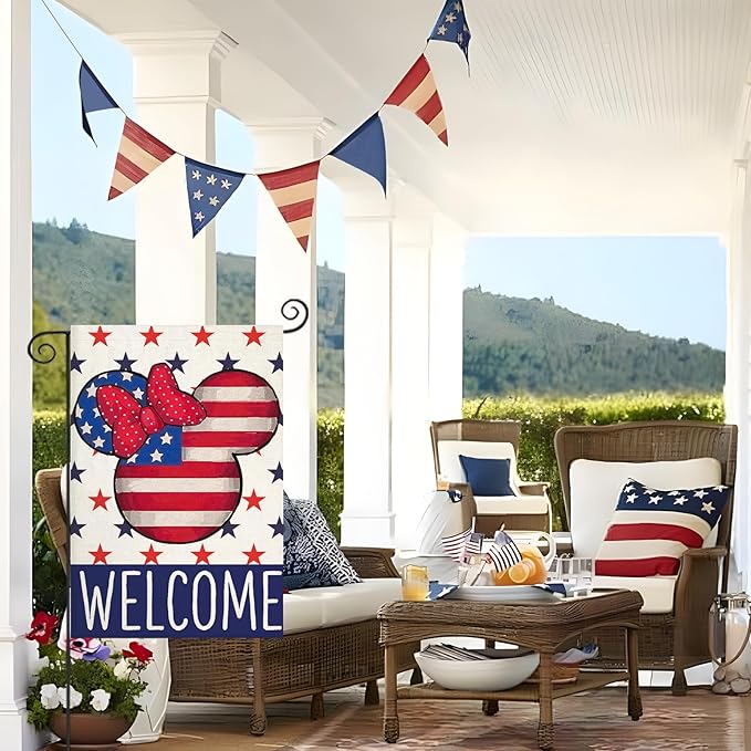 Welcome 4th of July Garden Flags for Outside 12x18 Inch Double Sided, Patriotic Stars Yard Decorations,Small Seasonal Decor for Summer Memorial Day,250th Years America Anniversary Farmhouse Holiday