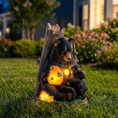Candieslife Solar Bear Garden Statue with Glowing Beehive & Cub - Outdoor LED Figurine Decor for Patio, Lawn, Yard Art - Unique Mother's Day Housewarming Gift for Women, Mom, Grandma