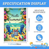HOMETITUTE Hello Summer Garden Flag Beach Chair Sunset Sea 12x18 Inch Double Sided Welcome Small Seasonal Holiday Yard Outdoor Sign Outside Home House Beach Party Decorations