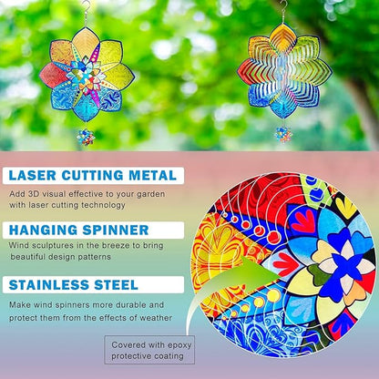 Wind Spinners,12 inch Multi Color Mandala with 360° Swivel Hook for Yard and Garden, Bird Wind Catcher, Metal Wind Spinners Outdoor for Lawn Hanging Crafts Decor Kinetic Yard Art Ornament Gifts