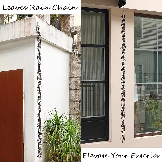 8.5 FT Rain Chain, Leaves Rain Chains for Gutters and Downspouts, Decorative Rain Chains for Outside, Metal Rain Catcher Gutter Chain Downspout, Decorate Your House and Garden, Antique Copper
