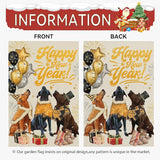 Happy New Year Garden Flag 12 X 18 Inch Double Sided Winter Cute Dogs Balloon Yard Garden Flags for Outside Outdoor Yard Party New Year Decoration