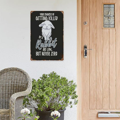 Retro Tin Metal Sign Killed By Rabbit Are Low But Never Zero Bunny 8x12 Inches Vintage Wall Decor for Home,Outdoor,Office,Yard,Kitchen,and Bathroom Funny and Motivational Quotes