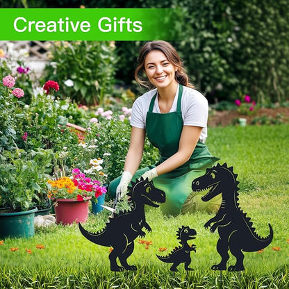 Metal Decorative Garden Stakes, Dinosaur Garden Decor for Outside Gifts for Women Men,Black Dinosaur Silhouette Statues Decorations for Yard Art, Patio, Backyard, Outdoor, Lawn, Forests