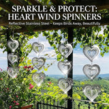 12PCS Stainless Steel Bird Deterrent Wind Spinners for Outside – Reflective Outdoor Bird Repellent Hanging Ornaments, Humane Pigeon Scarer for Yard Garden, Balcony, Patio, Roof & Window (12, Heart)