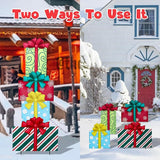 WONDER GARDEN 4PCS Box Sign, Metal Box Yard Stakes, Stacked or Detachable Garden Stakes Yard Signs, Outdoor Christmas Decorations for Lawn Party Outside
