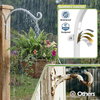 Qiang Ni Bird Feeder Hanger: 12-Inch Wall-Mounted Plant Bracket Outdoor - 4 Pieces White Plant Hooks for Hanging Flower Baskets