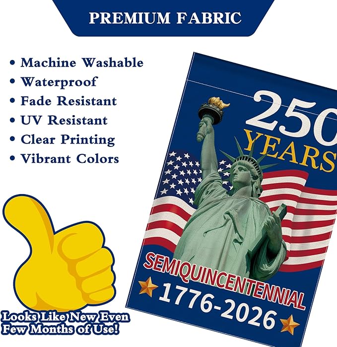 250th Anniversary America Garden Flag, 250 Anniversary USA Flag 1776-2026 Commemorative Patriotic 250 Years Banner 4th of July Yard Sign Double-Sided Waterproof Garden Flag 12x18 Inch