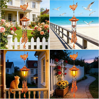 Cat Solar Wind Chimes for Outside, Birthday Gifts for Mom Women Grandma Mother's Day Memorial, 34-Inch Windchimes with Wind Spinner, Outdoor Hanging Solar Lights Waterproof Garden Decor Yard, 2 Pack