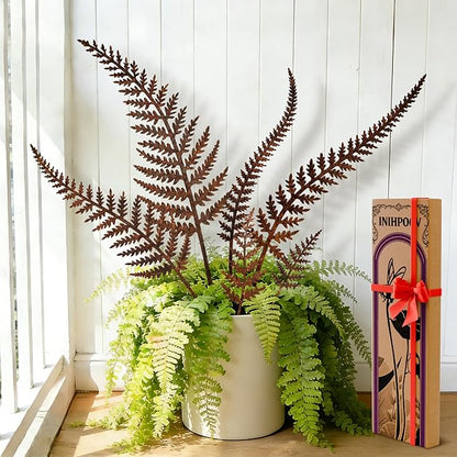 6-Pack Metal Flower Decorative Garden Stakes, Rustic Fern Plant Picks, Handmade Metal Outdoor Garden Decor for Flower Beds, Fairy Gardens, Yard Art&Potted Plants Gift-Boxed Indoor&Outdoor Decor