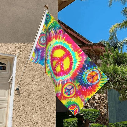Tie Dye Peace Flag 3x5 Ft Breeze Rainbow Color Hippie Flag Outdoor Indoor Outside Garden Yard Banner Decorative With Metal Grommets Sign