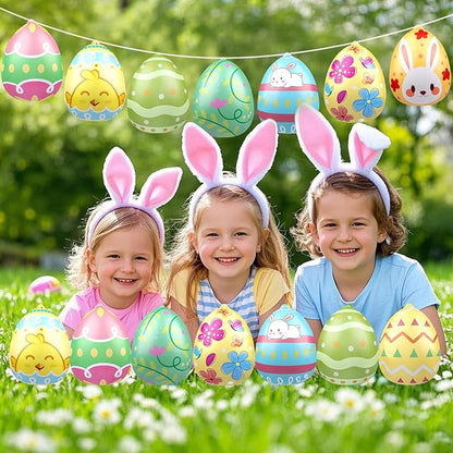 16 PCS 9 Inch Easter Egg Inflatable Balloons Hanging Inflatable Easter Balloons Colorful Inflatable Egg Decorations for Yard Garden Holiday Party Home Decor