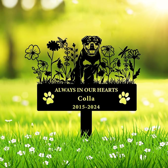Personalized Flora Dog Memorial Garden Stake - Custom Cemetery Sign with Stake, Grave Plaque, Pet Headstone, Engraved Marker for Dogs