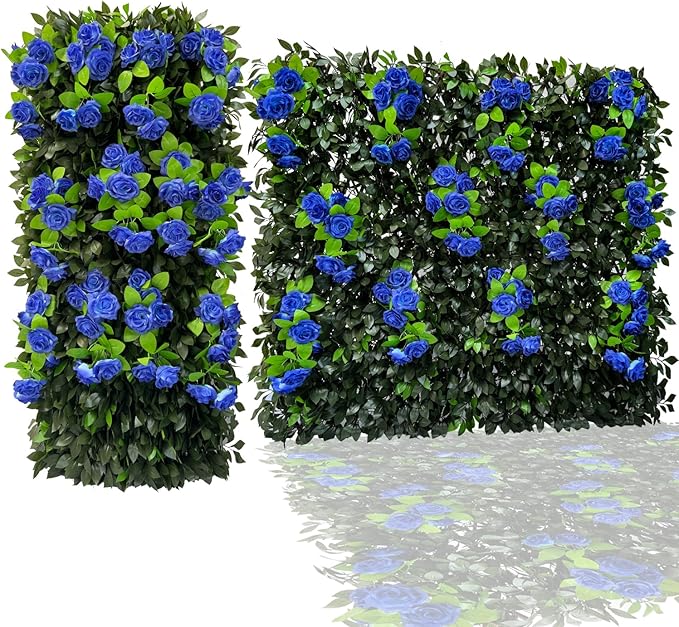GLANT Expandable Fence Privacy Screen for Balcony Patio Outdoor,Decorative Faux Ivy Fencing Panel,Artificial Hedges (Single Sided Leaves) (4, Branches -Blue Rose)