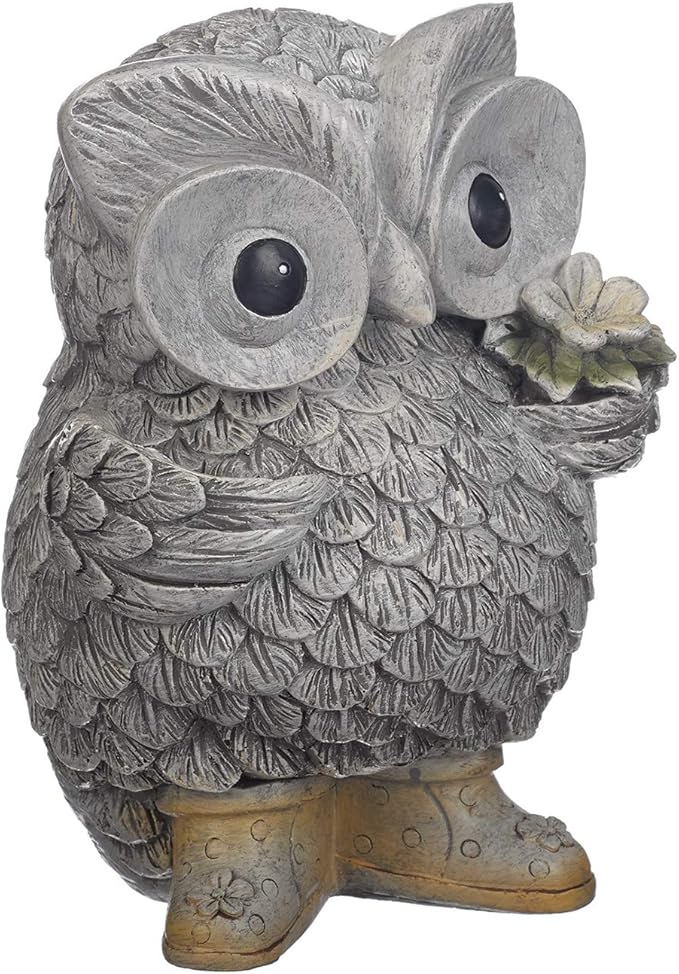Roman Garden - Owl in Rain Boots Statue, 8.75H, Pudgy Pals Collection, Resin and Stone, Decorative, Garden Gift, Home Outdoor Decor, Durable, Long Lasting