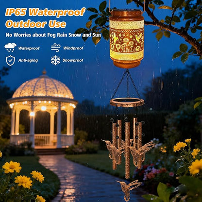 Hummingbird Solar Wind Chimes for Outside, Gifts for Mothers Day Mom Women Grandma Birthday Memorial Teacher, 32" Windchimes Outdoor Decor Hanging Solar Lantern for Garden Porch Patio Backyard