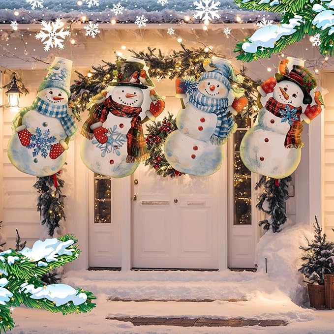 Moucuny 4 Pcs Winter Windsocks 3D Hanging Snowman Windsocks Cute Waterproof Snowman Wind Sock Flags for Winter Yard Garden Decorations