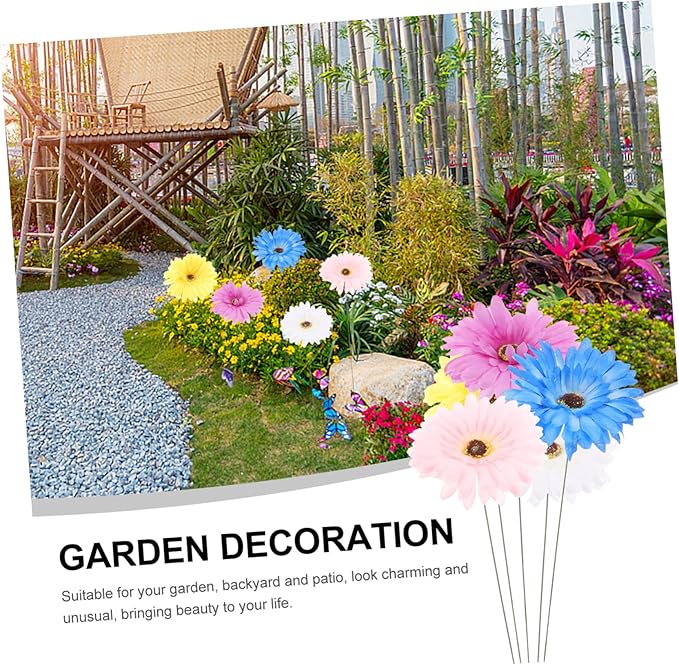 5pcs Daisy Garden Stakes Decor Metal Flower Pathway Stakes for Outdoor Decoration Vibrant Garden Art for Home and Festivals
