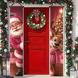 BlissYard Christmas Porch Banners 12x71 Inch Merry Christmas Banner Snowflakes Reindeer Pink Santa Door Cover Winter Holiday Banner Xmas Door Decor Welcome Hanging Signs for Front Door Porch Outdoor Home Party Decorations