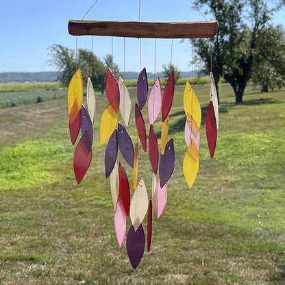 Blue Handworks Fiesta Waterfall Glass and Driftwood Chime, Sandblasted Glass and Found Wood Handcrafted Wind Chime