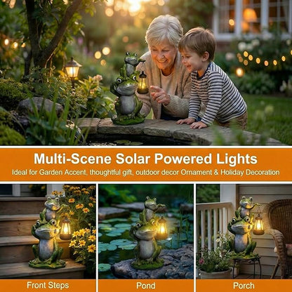 Lyeasw Solar Frog Garden Statues with Lights, Waterproof Outdoor Frog Decor for Patio Porch Yard, Mother’s Day Gardening Gift for Mom, Women & Frog Lovers