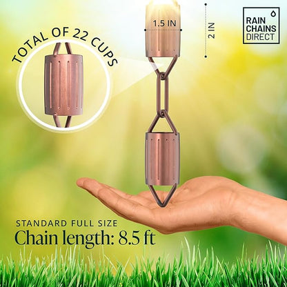 Rain Chains Direct - Scallop Rain Chain - 8.5 FT - Pure Solid Copper - Premium Rain Chains for Gutters