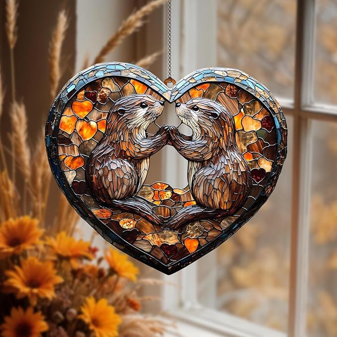 Otter Couple Acrylic Window Hanging Gift for Her Otters Art Autumn Home Decor Anniversary Lover Fall Sun Catchers Windows Acrylic Decorations Outdoor Suncatcher