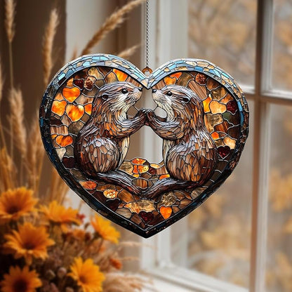 Otter Couple Acrylic Window Hanging Gift for Her Otters Art Autumn Home Decor Anniversary Lover Fall Sun Catchers Windows Acrylic Decorations Outdoor Suncatcher