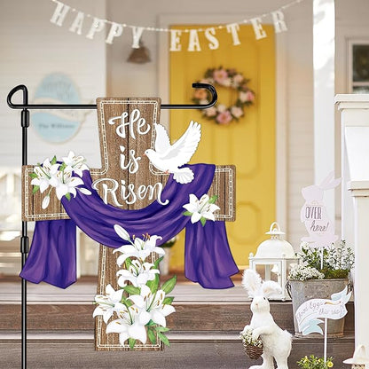 He is Risen Easter Decorations Cross Garden Banner Double-Sided Printed Flag Sheep Yard Flags Bunting Outdoor House Yard Rise Christian Jesus Lily Flowers Spring Seasonal Decoration Cross