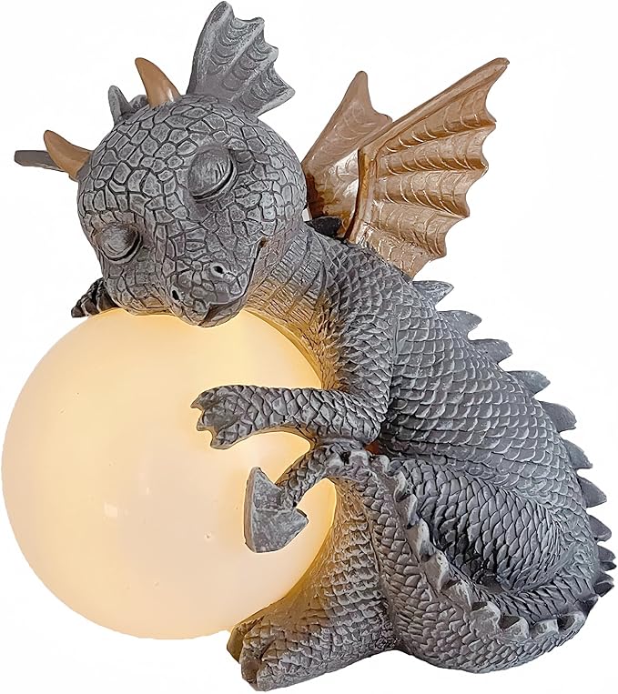 8.7" Solar Dragon Garden Statue,LED Figurine Light,Resin Outdoor Sculpture,Solar Patio Accent Decor,Night Garden Light Statue,Powered Sculpture Yard Art,Landscape Decor,Path Light Ornament