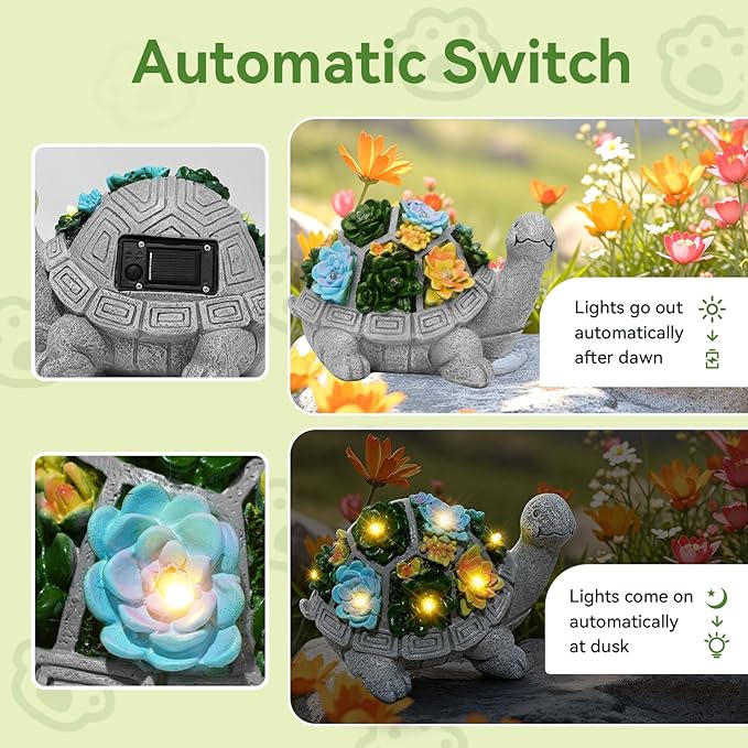Solar Turtle Garden Statues with LED Lights, Outdoor Decor for Patio Yard Balcony - Unique Housewarming Birthday Gifts for Women Mom Grandma