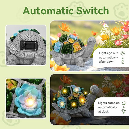 Solar Turtle Garden Statues with LED Lights, Outdoor Decor for Patio Yard Balcony - Unique Housewarming Birthday Gifts for Women Mom Grandma