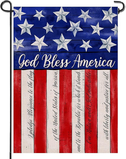 Artofy God Bless America 4th of July Home Decorative Garden Flag, House Yard American Stars Stripes Outside Decor, USA Patriotic Memorial Day Outdoor Small Burlap Decoration Double Sided 12 x 18