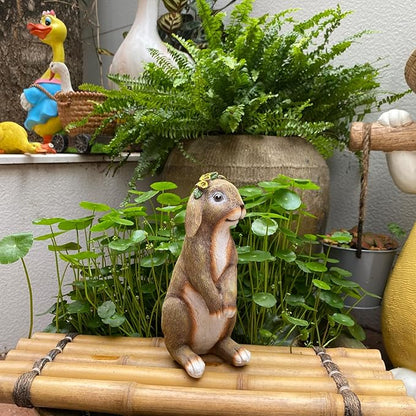Bunny Outdoor Statues, Resin Rabbit Yard Statue Home Garden Decoration Adorable Bunny Statues Wearing Flower Crown, Outdoor Bunny Statue Lucky Rabbit Mom Gifts