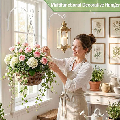 Qiang Ni Bird Feeder Hanger: 12-Inch 50 Lb Wall-Mounted Plant Bracket Outdoor - 2 Pieces White Plant Hooks for Hanging Flower Baskets