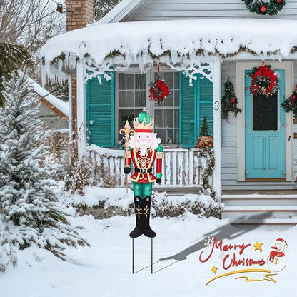 WONDER GARDEN Outdoor Nutcracker Christmas Yard Stakes, Metal Yard Signs, Led Light Soldier King Christmas Yard Decorations for Lawn Party Decorations