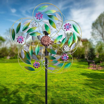 Solar Wind Spinner Metal Garden Decor, Wind Spinners Outdoor Clearance, Multi Color Changing LED Solar Powered Glass Ball Kinetic Wind Sculptures Windmills for Yard Patio Outdoor Decoration