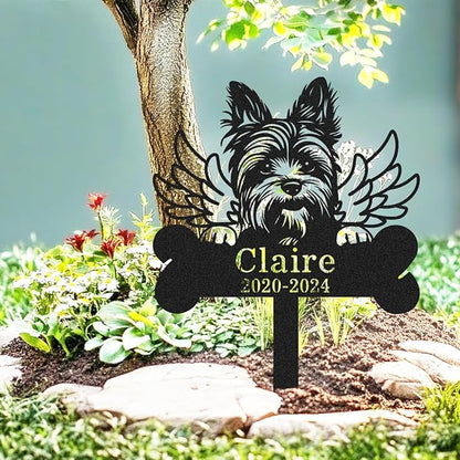 Custom Yorkshire Terrier Memorial Grave Marker Personalized Metal Dog Silhouette Statue Memorial Plaque Decorative Garden Stake for Outside Patio Yard Art Outdoor Decor Sign Lawn Ornament