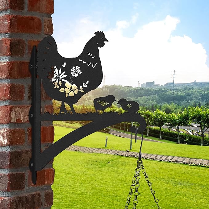 Plant Hangers Outdoor Metal - Hen & Chicks Wall Mounted Hanging Plant Bracket Flower Pot Hangers Outside Plant Hanger Bracket Chicken Decor Hanging Plant Wall Mount Bird Feeder Wind Chimes