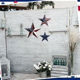 Funrous 3 Pcs Memorial Day Decorations Outdoor 12'' 8'' and 6'' Patriotic Metal Stars American Flag Stars 3D Wall Art Decor 4th of July Barn Star for Home Porch Yard