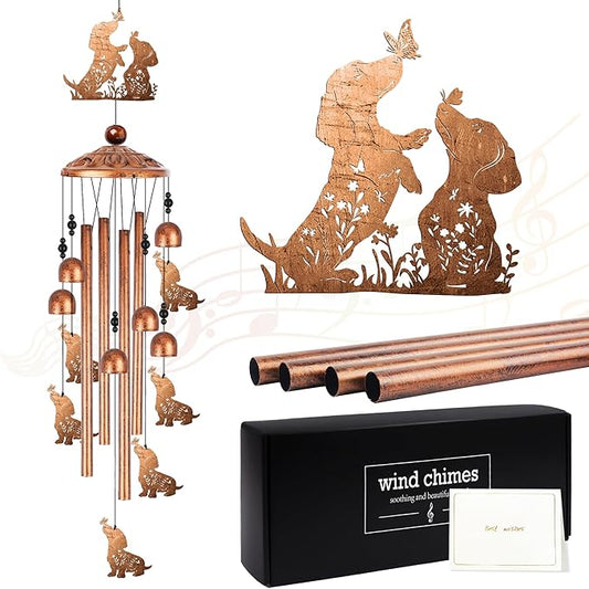 Dachshund Wind Chimes for Outside, Dachshund Gifts for Women Metal Windchimes Outdoors, Wiener Dog Floral Butterfly Design Home Garden Patio Yard Decor