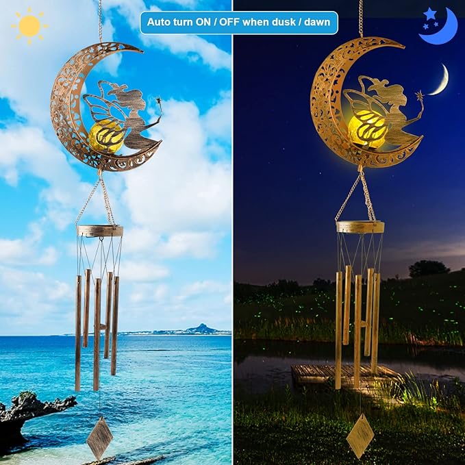 JOBOSI Moon Fairy Wind Chimes, Solar Wind Chime, Gifts for Mom, Women, Grandma, Garden Courtyard Lawn Decoration Gifts,Thanksgiving Gift