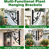 AMAGABELI GARDEN & HOME 2 Pack Hanging Brackets Plant Hanger Outdoor 12inch Metal Fence Wall Planter Hooks for Hanging Flower Baskets Bird Feeders Lanterns Wind Chimes Rust-Resistant Black