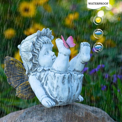 Suyorpe Fairies for Fairy Garden Solar Decor - Fairy Figurines Resin Outdoor Statues Ornaments with Light up Butterfly for Patio,Lawn,Yard,Porch,Outside Angel Gifts