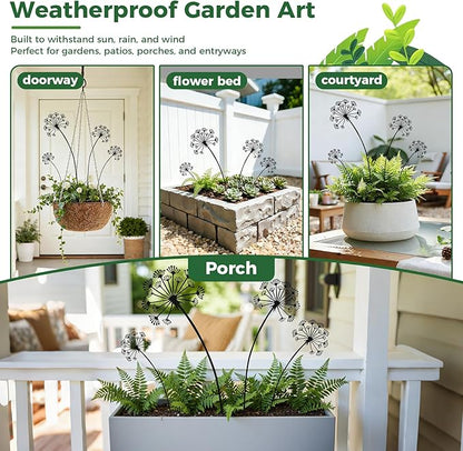 4-Pack Dandelion Metal Flowers for Outside,Black Wild Flower Decorative Garden Stakes for Potted Plants, Metal Yard Art, Gift-Boxed Indoor & Outdoor Garden Decor(Black Dandelion Flower Set)