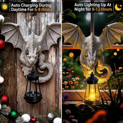 Dragon Tree Hugger Garden Statue - Resin Dragon Figurine Wall Hanger Sculptures Decor with Solar Lantern Lights, Outdoor Waterproof for Balcony Wall Porch Yard, Gifts for Mom Women Mother's Day