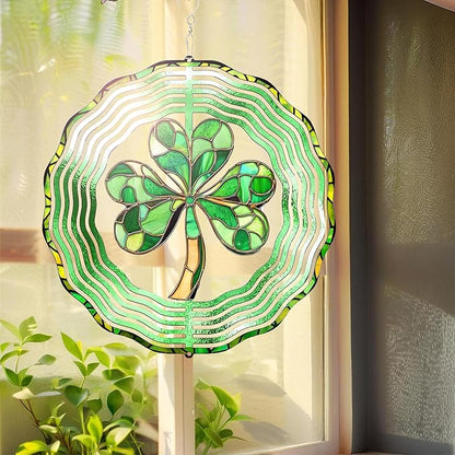St. Patricks Day Wind Spinner-Outdoor Hanging Decorations Green Clover Shamrock Wind Spinners for Yard and Garden Stainless Steel Windspinners for Outside Hanging Ornament Gifts for Friends Neighbors